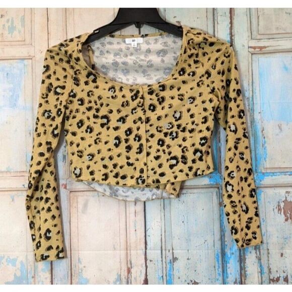 BP Womens Size Medium Mustard Yellow Round Neck Crop Cardigan Camisole Top - Picture 1 of 8